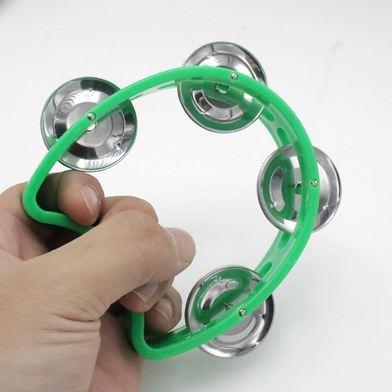 Cheerock 2-Pack Plastic Percussion Handheld Tambourines with 4 Jingle Bells, Green Mini Rhythm Instruments for Practice, Rehearsal and Performance - Image 4